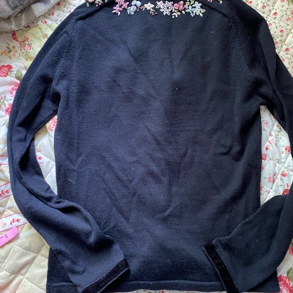 Black embroidered floral wool Laura Ashley cardigan - Picture 2 of 6